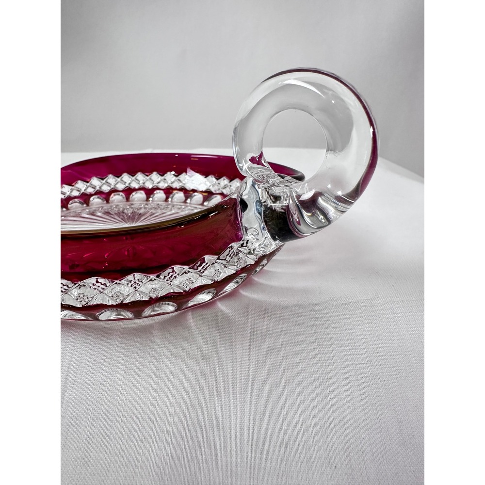 Westmoreland Ruby Red Waterford‎ 5" Heart Shaped Bonbon Nappy Glass Dish Handle - Picture 6 of 14